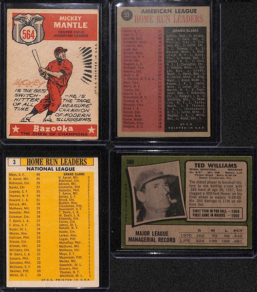 Lot of (4) Vintage Baseball Cards w. 1959 Topps Mickey Mantle All Star #564, 1962 Topps '61 HR Leaders #53, 1963 Topps 62 HR Leaders #3, 1971 T. Williams #380